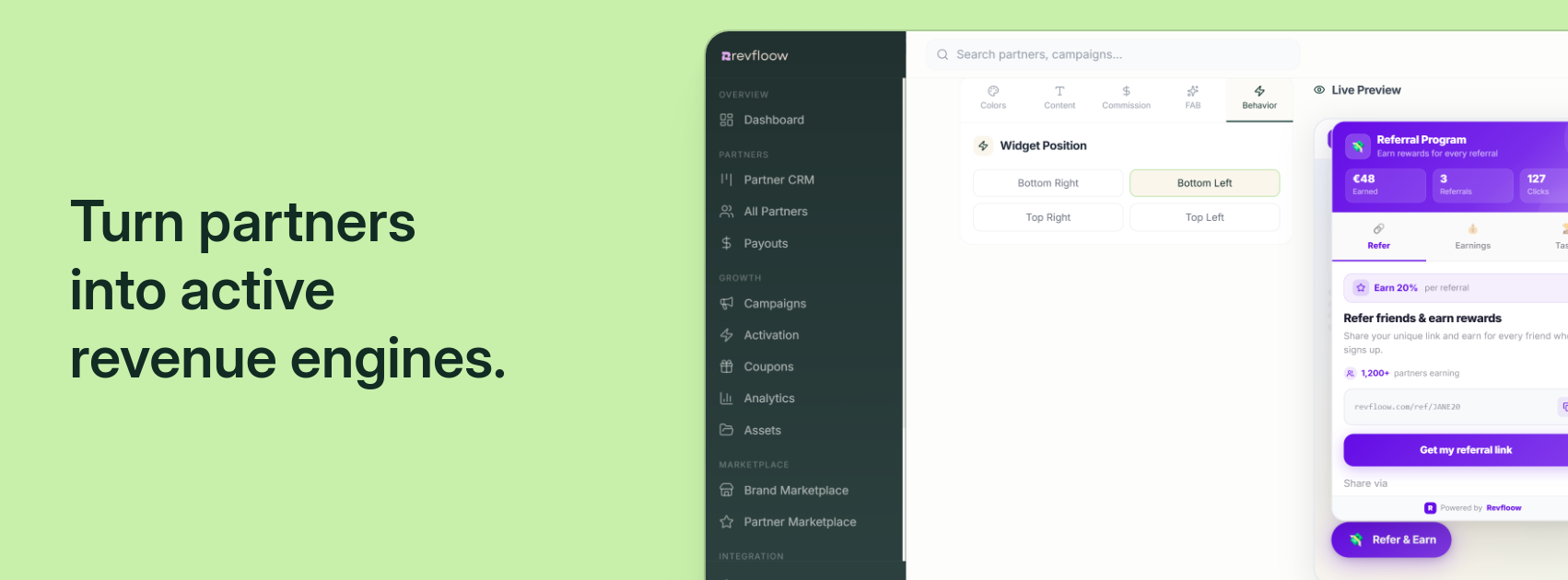 Referral Widget in-app dashboard view