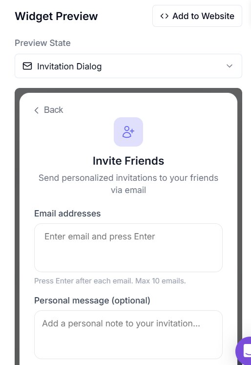 Revfloow free referral widget for SaaS — invite friends dialog inside app